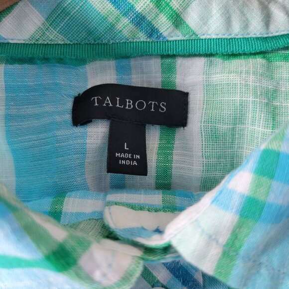 Talbots Women L‎ Button Up Shirt Plaid Long Sleeve 100% Cotton Casual Blue Green - Picture 2 of 9